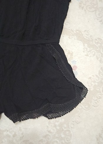 Dantel Detaylı Siyah Kadın Mini Tulum - Görsel 2