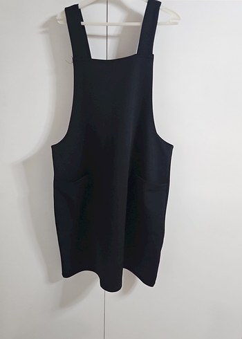 Siyah Kolsuz Midi Salopet elbise - Görsel 2