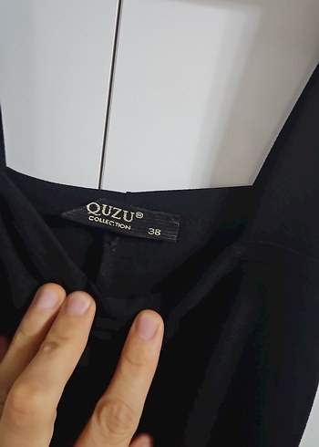 Siyah Kolsuz Midi Salopet elbise - Görsel 3