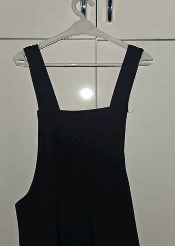 Siyah Kolsuz Midi Salopet elbise - Görsel 5