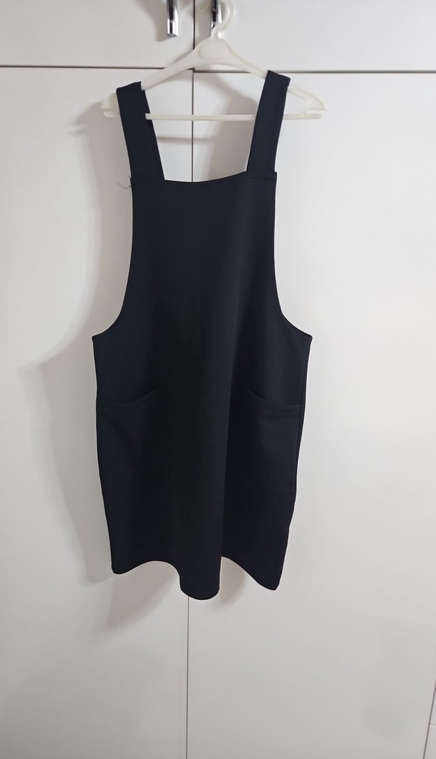 Siyah Kolsuz Midi Salopet elbise - Görsel 2