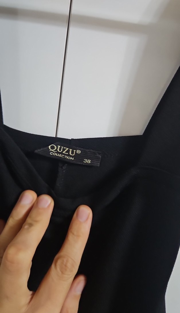 Siyah Kolsuz Midi Salopet elbise - Görsel 3