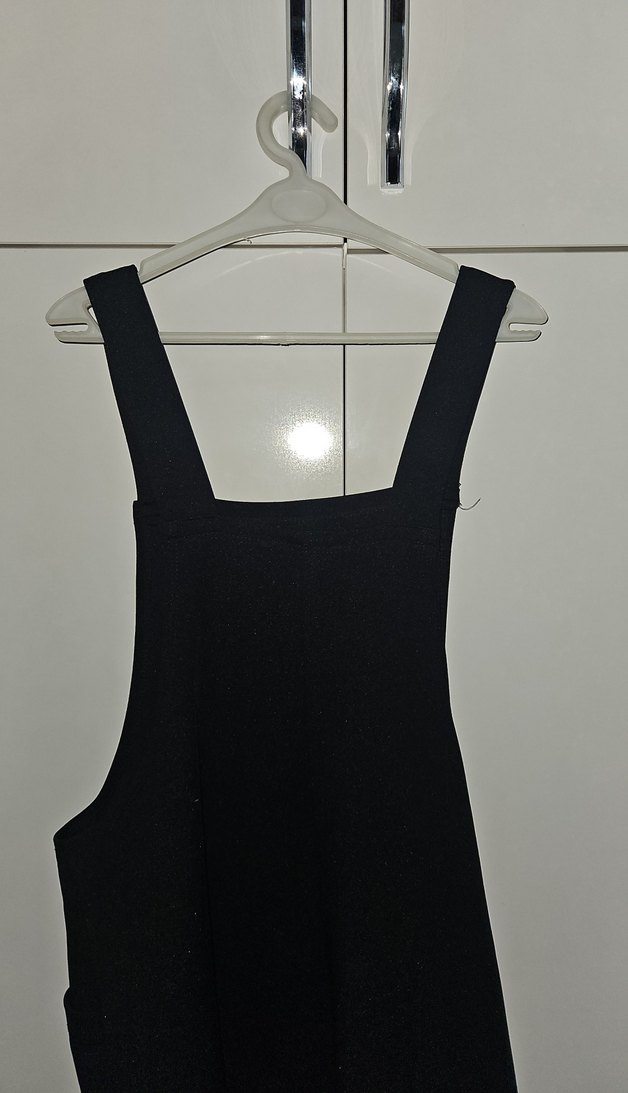 Siyah Kolsuz Midi Salopet elbise - Görsel 5