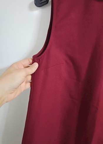 Bordo Süet Yüksek Yakalı Kolsuz Midi Elbise - Görsel 2