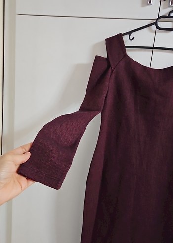 Bordo Straplez Uzun Kollu Triko Elbise - Görsel 3