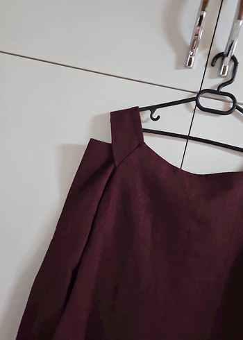 Bordo Straplez Uzun Kollu Triko Elbise - Görsel 2