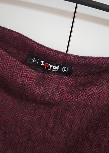 Bordo Straplez Uzun Kollu Triko Elbise - Görsel 5