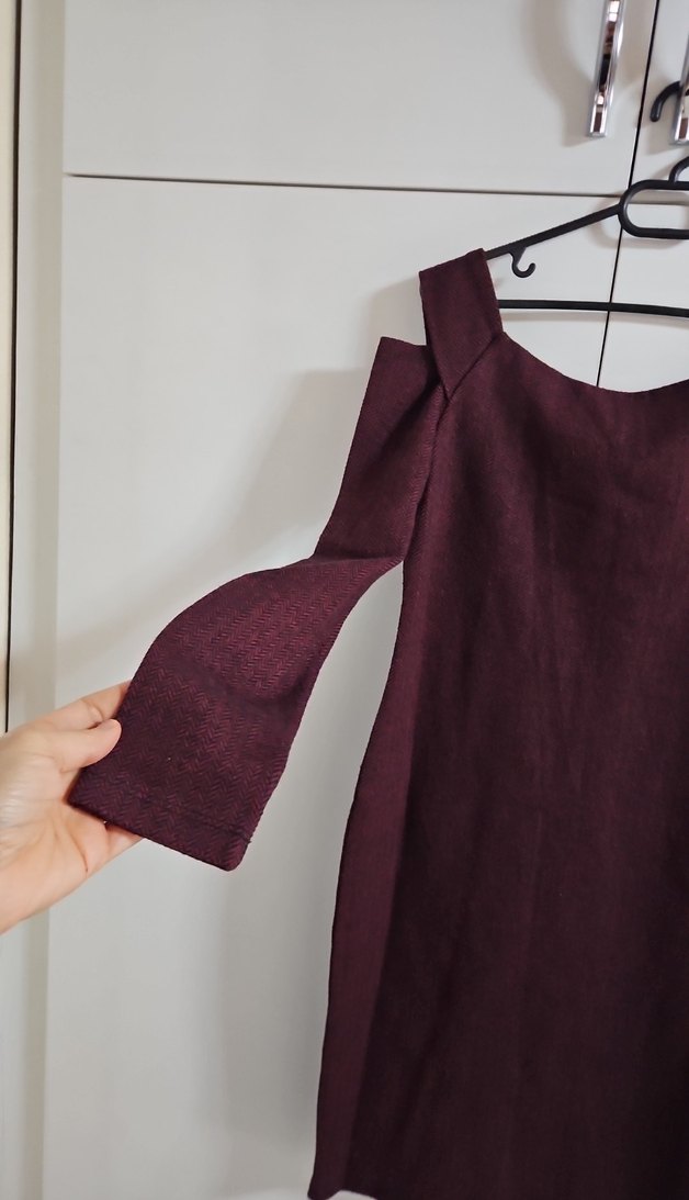 Bordo Straplez Uzun Kollu Triko Elbise - Görsel 3