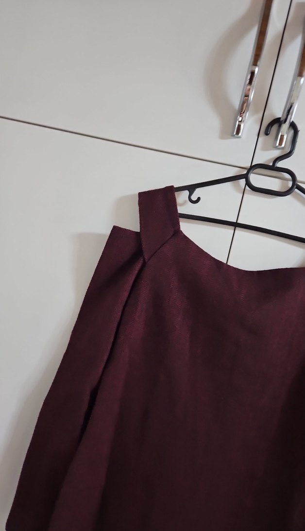 Bordo Straplez Uzun Kollu Triko Elbise - Görsel 2