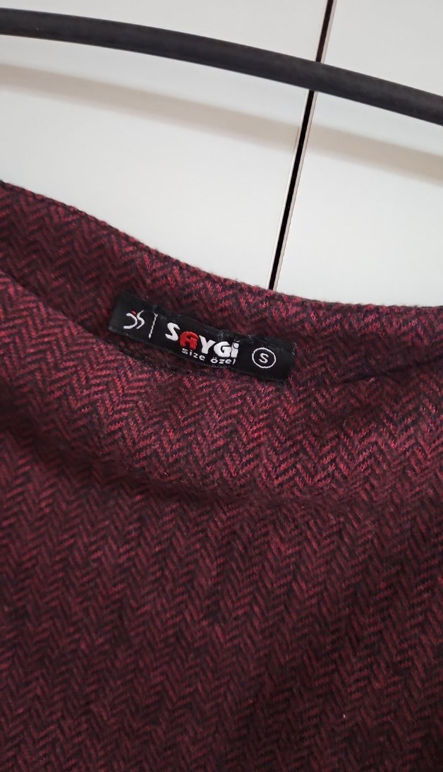 Bordo Straplez Uzun Kollu Triko Elbise - Görsel 5