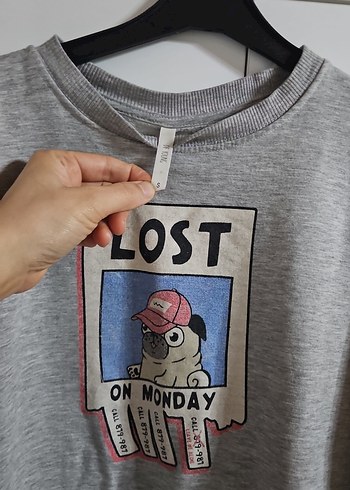 Gri Baskılı Kadın Sweatshirt - Görsel 2