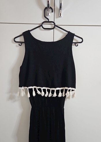 Püsküllü Siyah Paris Uzun Elbise - Görsel 4