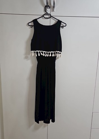 Püsküllü Siyah Paris Uzun Elbise - Görsel 5