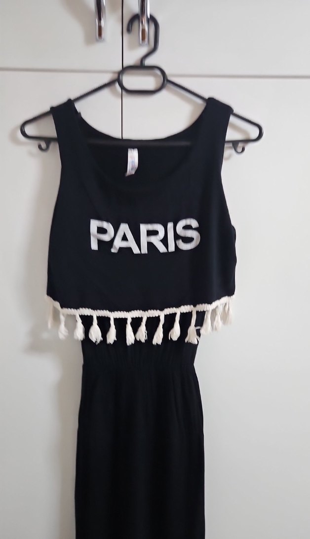 Püsküllü Siyah Paris Uzun Elbise - Görsel 2