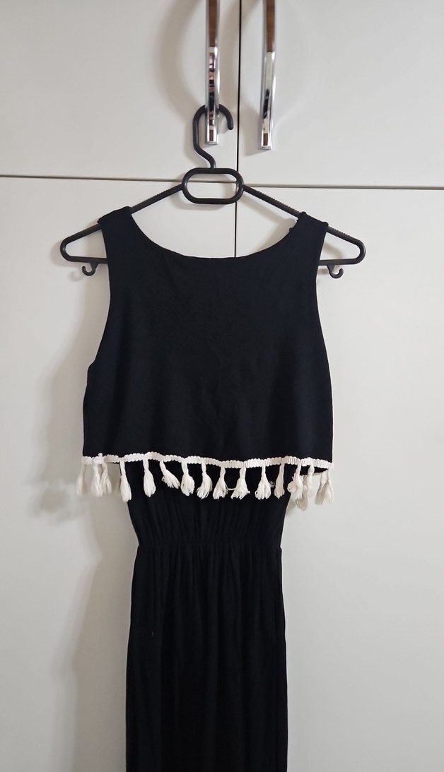 Püsküllü Siyah Paris Uzun Elbise - Görsel 4