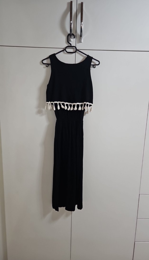 Püsküllü Siyah Paris Uzun Elbise - Görsel 5