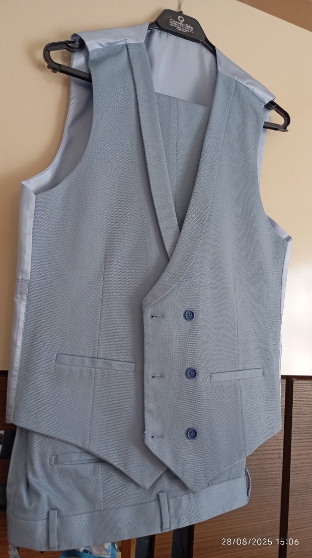 Erkek bebek mavisi,  Modern Klasik yelekli slim fit takım elbise - Görsel 4