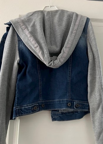 Mavi Gri Kapüşonlu Denim Ceket