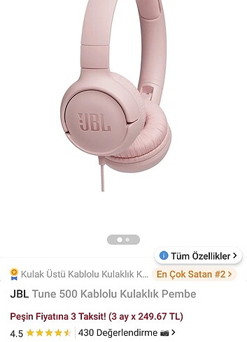 Jbl tune 500 kablolu kulaklık pembe