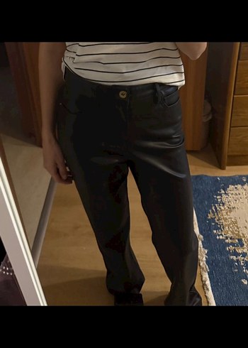 Siyah Deri Kadın Kumaş Pantolon - Görsel 2