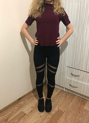 s Beden siyah Renk Tül detaylı spor tayt