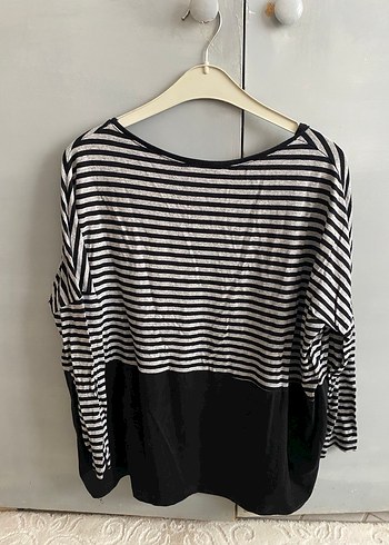 Zara Çizgili Siyah Gri Uzun Kollu bluz
