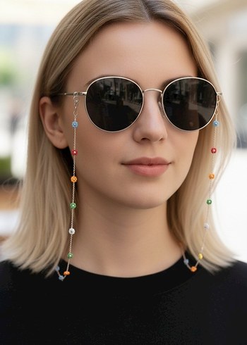 Boncuklu Çok Renkli Bohem Kadın Gözlük zinciri - Görsel 2