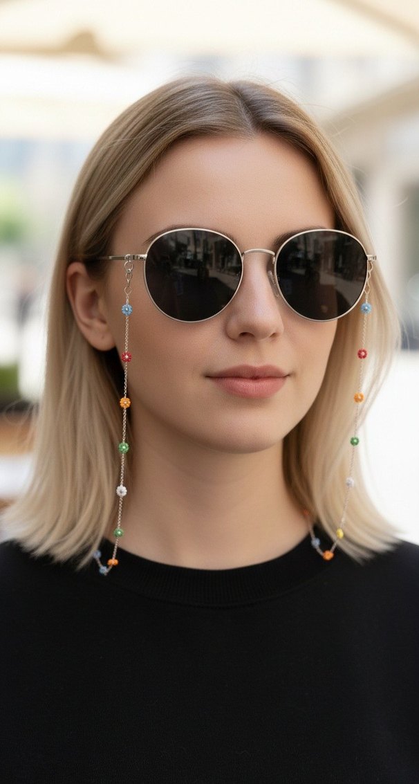 Boncuklu Çok Renkli Bohem Kadın Gözlük zinciri - Görsel 2