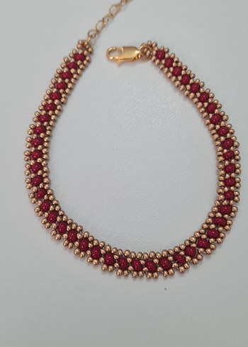 Nakışlı Boncuklu Kırmızı Bohem Bileklik - Görsel 3