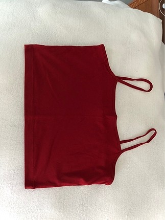 Bordo askılı kısa bluz