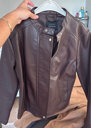 Kadın koyu bordo Deri Biker Ceket