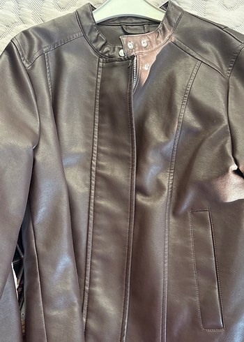 Defacto Kadın koyu bordo Deri Biker Ceket