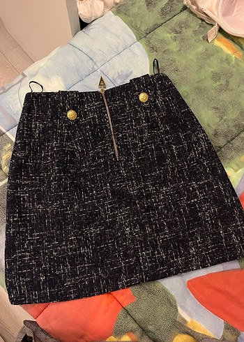 Düğmeli Siyah Mini Etek - Görsel 2