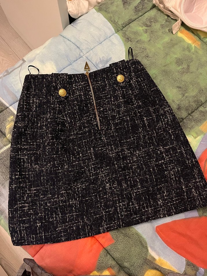 Düğmeli Siyah Mini Etek - Görsel 2