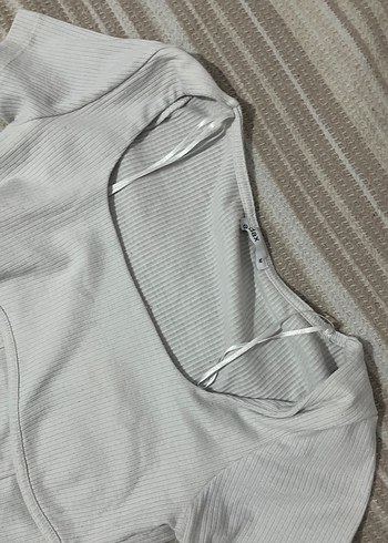 Kadın Gri Keten Kısa Crop Top - Görsel 2