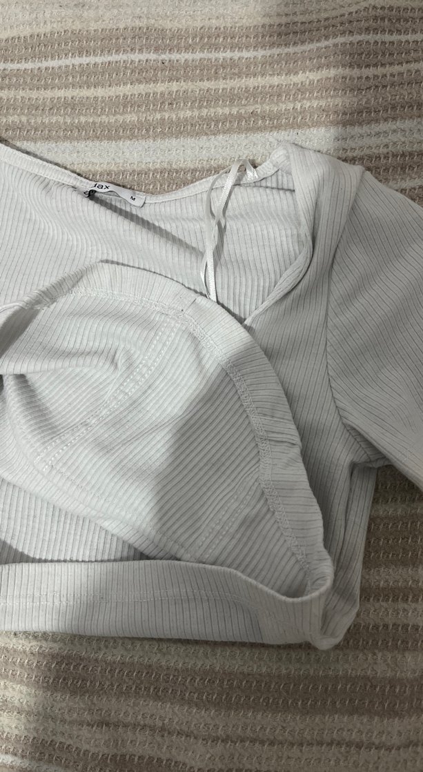 Kadın Gri Keten Kısa Crop Top - Görsel 3