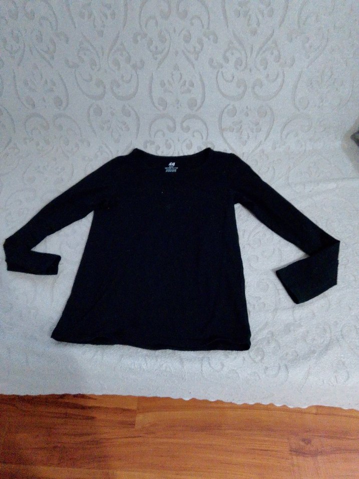 Kız Çocuk Siyah Uzun Kollu Basic Tişört - Görsel 3