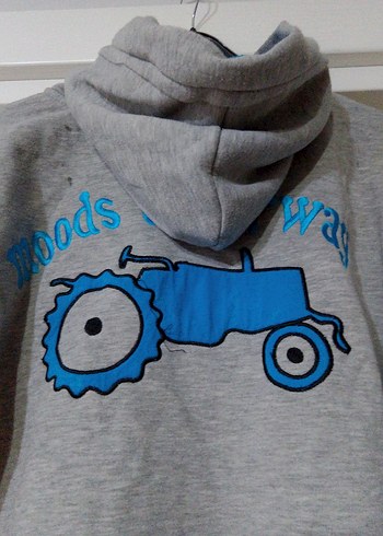 Gri Düğmeli kapşonlu hırka - Görsel 6