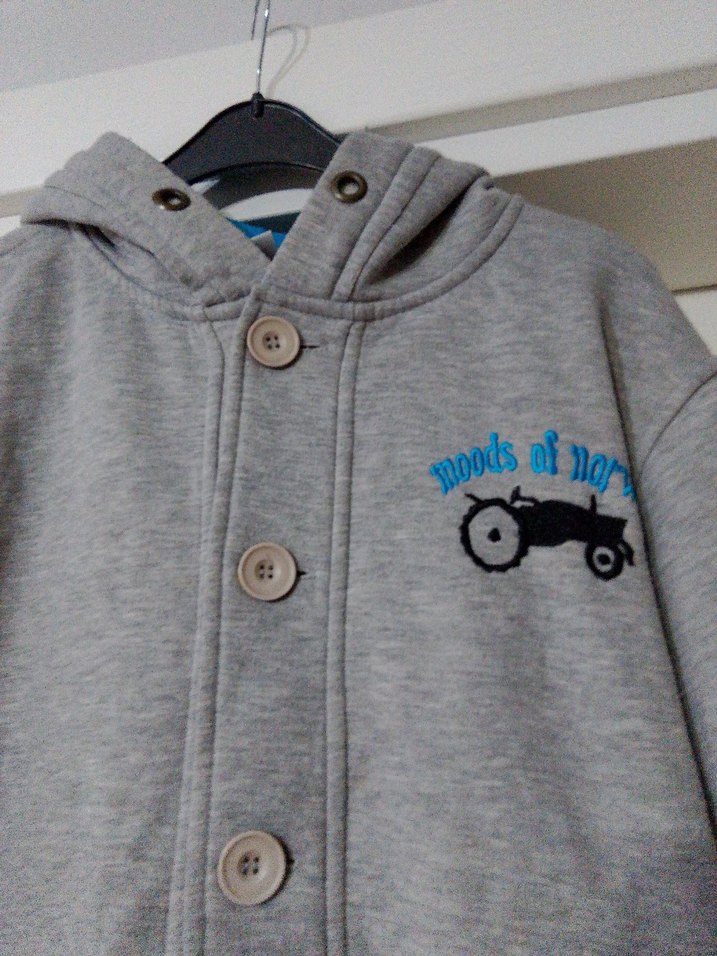 Gri Düğmeli kapşonlu hırka - Görsel 4