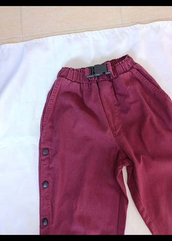 çtn yandan zımba detaylı lastikli paçalı bordo pantolon - Görsel 5