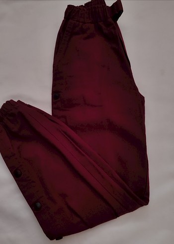 çtn yandan zımba detaylı lastikli paçalı bordo pantolon - Görsel 4