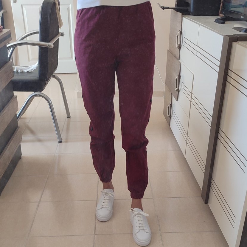 çtn yandan zımba detaylı lastikli paçalı bordo pantolon - Görsel 2