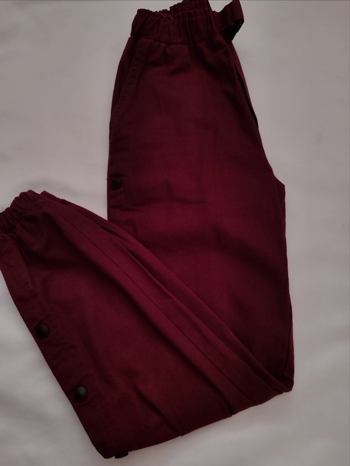 çtn yandan zımba detaylı lastikli paçalı bordo pantolon - Görsel 4