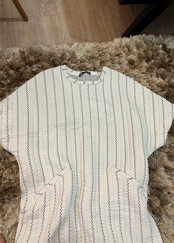 Kadın Beyaz Kısa Kollu Zebra Desenli elbise