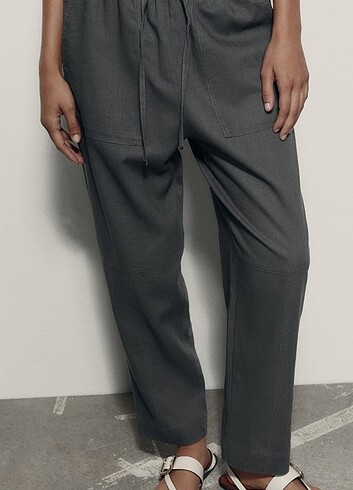 Zara Keten Karışımlı carrot fit pantolon