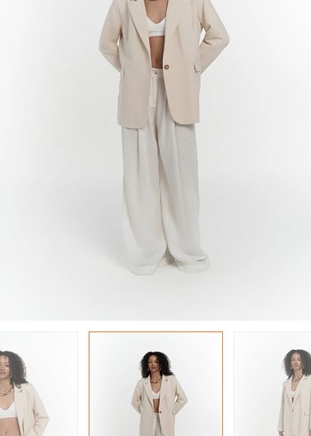 Bej Kadın Keten Blazer Ceket Mai collectıon - Görsel 2