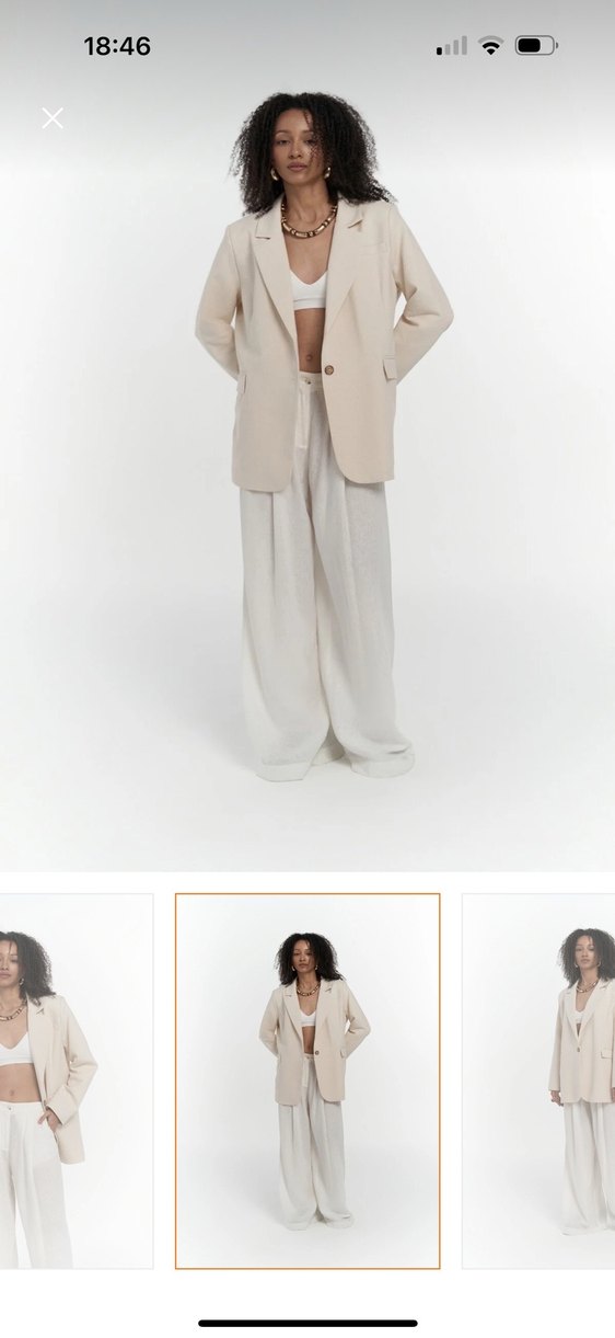 Bej Kadın Keten Blazer Ceket Mai collectıon - Görsel 2