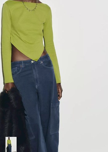 Yeşil Denim Kadın Bluz, Uzun Kollu, Dar Kesim - Görsel 2