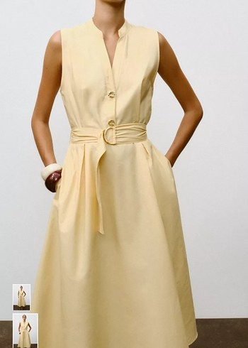 Zara bej Kemerli V Yaka Uzun Elbise - Görsel 2