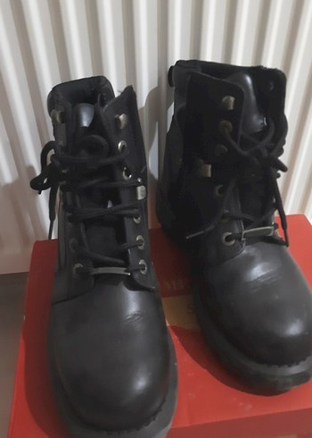 Siyah Deri Biker Topuklu Bot - Görsel 3